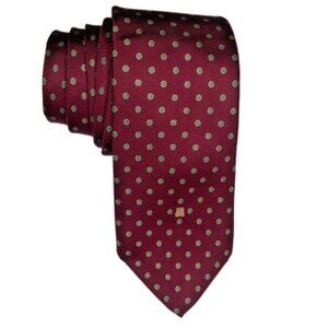 Lanvin Vintage 100% Silk Dot Print Burgundy Gold Neck Tie Career Sophisticated